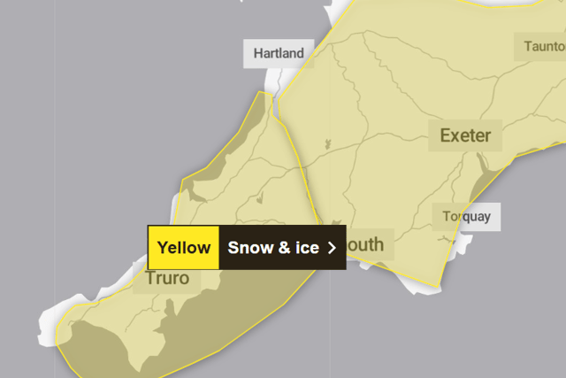 Yellow warning issued for snow and ice across Devon