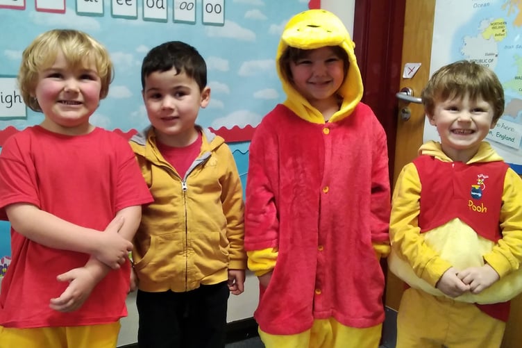 Dressing up as a honey-loving bear at Horrabridge School for Winnie the Pooh Day.