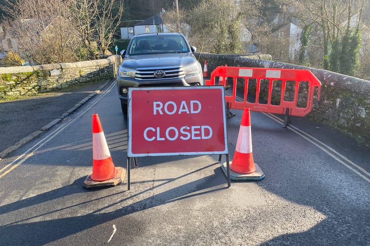 Vigo Bridge, Tavistock, closed after lorry damage.