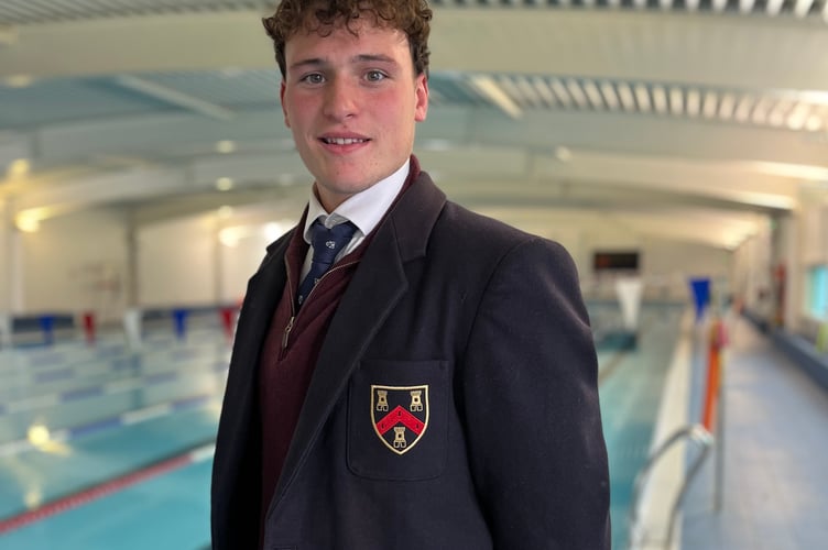 Barnaby Ryder at Mount Kelly College, planning his Channel swim