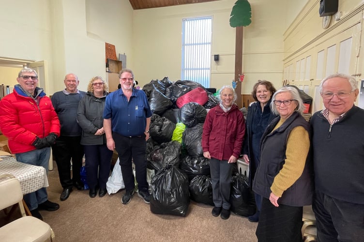 Volunteers with donations at Bow Gospel Hall
