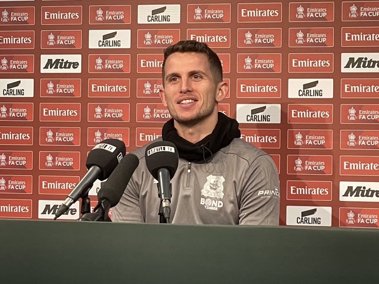 Plymouth Argyle midfielder Jordan Houghton talks to the media ahead of his side's FA Cup clash with Liverpool