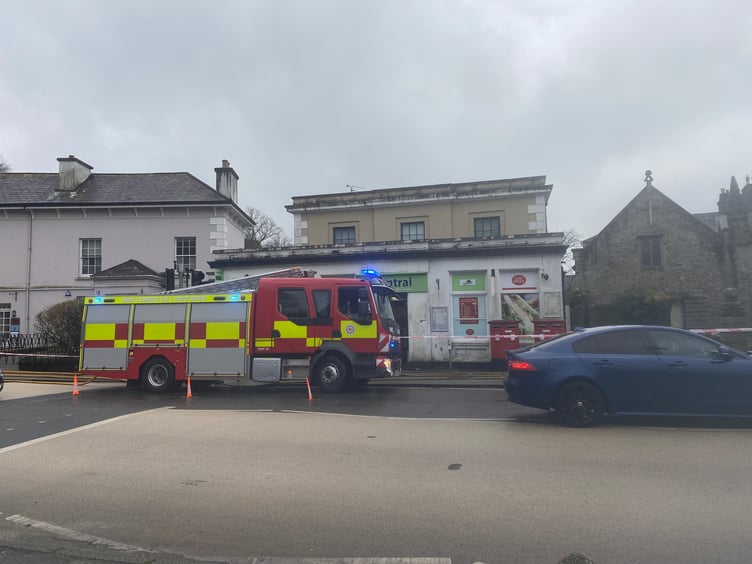 Fire engine outside the post office on Abbey Rise - the fire under a fridge unit was out on arrival