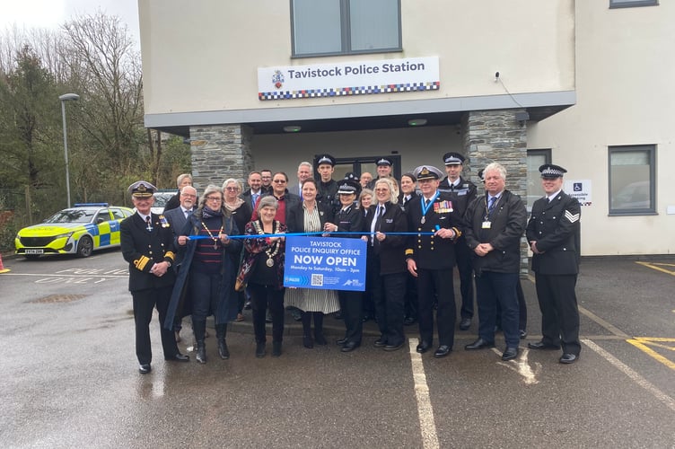 Senior police and civic leaders ceremonially launch Tavistock's new public enquiry office.