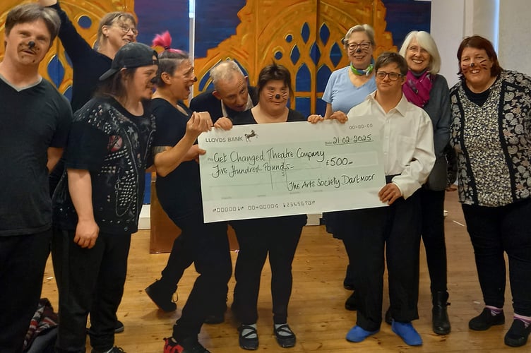 The Arts Society Dartmoor continues its support of Okehampton's Get Changed Theatre Company by presenting a cheque for £500 to the cast after their latest performance last Friday