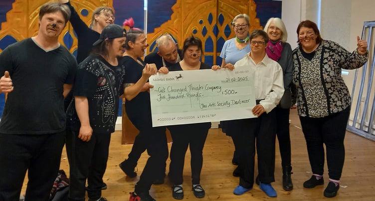 The Arts Society Dartmoor continues its support of Okehampton's Get Changed Theatre Company by presenting a cheque for £500 to the cast after their latest performance last Friday