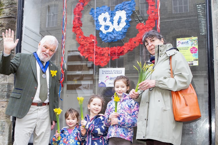 Joint winner in the schools category was Tavistock Community Primary School, pictured with deputy mayor Steve Hipsey and Cathy Hipsey, who judged the entries
