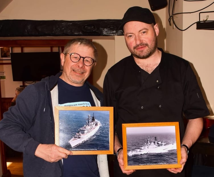 Kevin Ball presenting framed photographs of the frigates