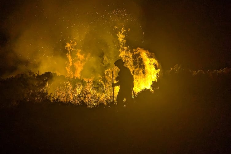Fire fighters tackled a deliberate gorse fire at Mary Tavy. 
