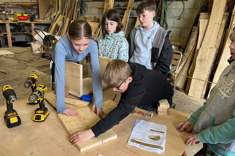 Horrabridge School making their wildlife boxes at Burrator Reservoir.