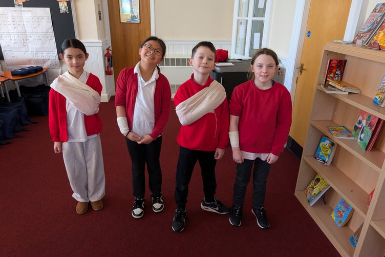 Year 5 and Year 6 pupils at Callington Primary School are given the basic first aid training and learn how to place someone in the recovery position as well as how to stop bleeding. (Picture: Callington Lions)