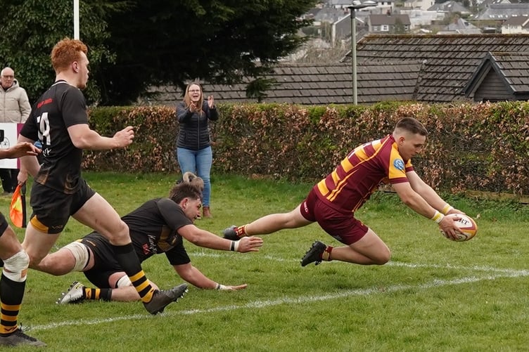 The Okes score as they lose against Crediton in a spirited derby game. Picture Georgia Ellen.