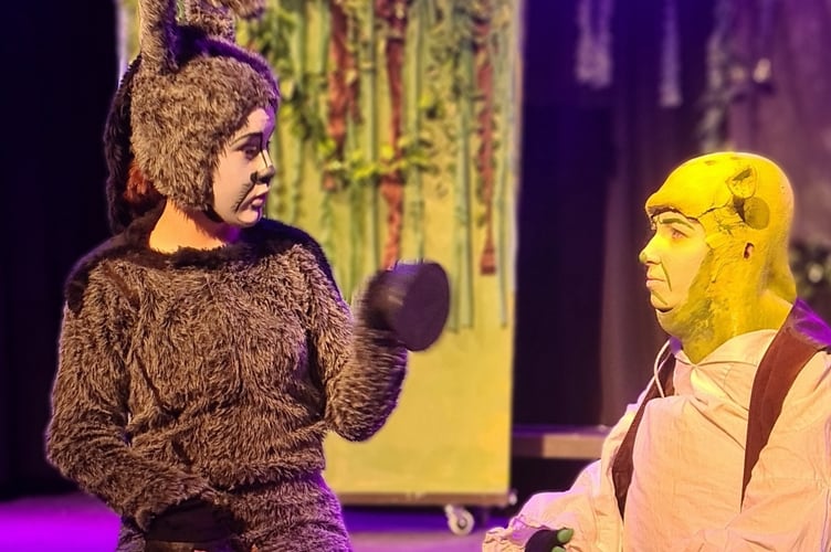 Donkey with Shrek in Shrek by Tavistock Children's Theatre Club.
