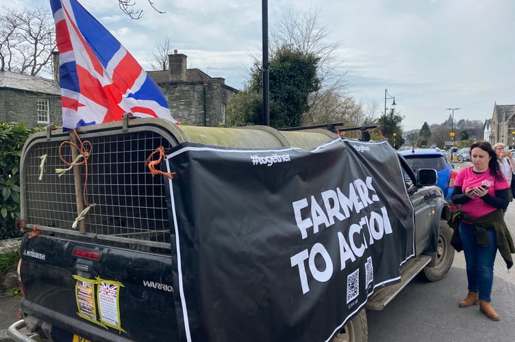 A patriotic protest by farmers outside a Tavistock hotel.