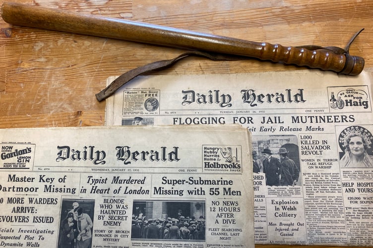 Dartmoor Prison Museum has a new addition to its collection. Pictured are two newspapers reporting the aftermath of the infamous violent Dartmoor Prison riot of 1932 with a newly acquired police truncheon used in quelling the disturbance.