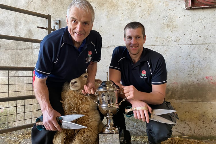 George and Andrew Mudge, father and son team, win six nations sheep shearing competition.