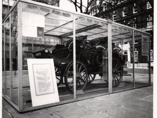 Robert Way auctioned vintage cars, like that pictured in a perspex box, to fund Parkinson's Disease research. 
