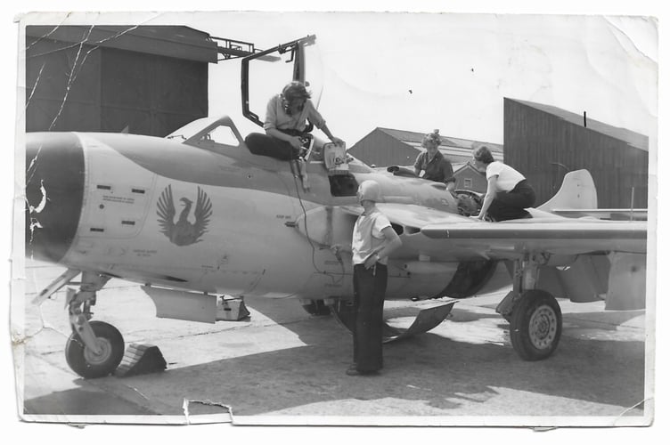 Mavis Connor in the Royal Navy, as a working on a Sea Vixen fighter and interceptor jet in the 1960s. 