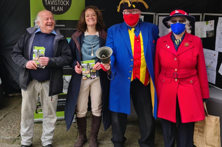 Pete Squire, left, pictured with town councillor Ursula Mann, second right, at an event publicising the Tavistock Plan. She has paid tribute to him on his death.