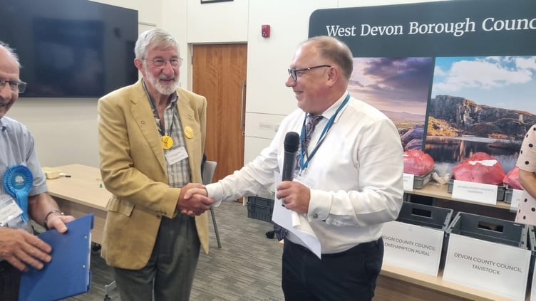 Graham Reed is congratulated on winning the Tavistock North by-election for West Devon Borough Council
