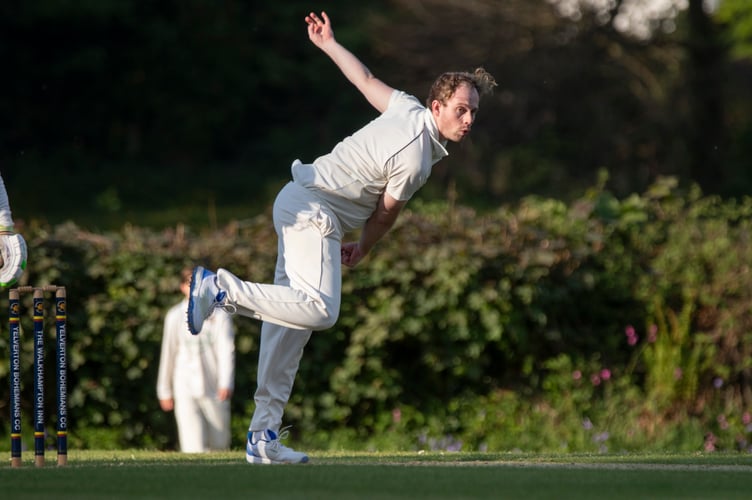 Yelverton captain David Ackford bowling for his side in the seven wicket defeat by Plymouth CS&R