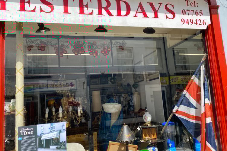 An antiques shop gets patriotic for Tavistock VE Day. 
