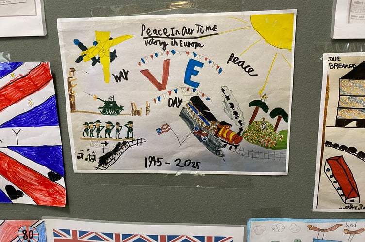 Toby Silvester, 8, won the VE Day poster competition with this impressive entry which is displayed at Tavistock Museum.