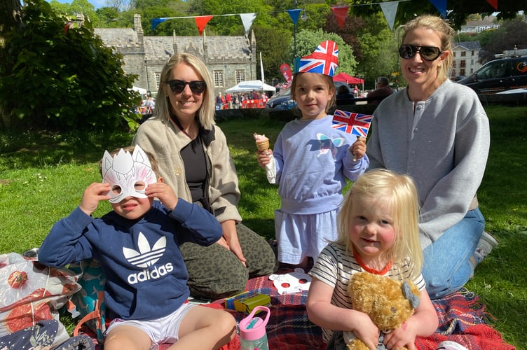 A teddy bear's picnic enjoyed in the grounds of St Eustachius' Church as part of the VE Day celebrations in Tavistock. Pictured are Helen and Melody with Emmie, 2, and her teddy Rose, and Reuben, 4, and Winnie, 5.