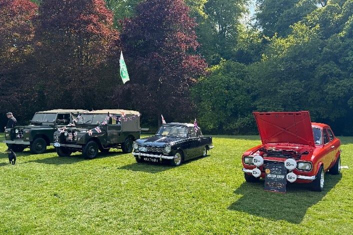 The vintage car display in Simmons Park.