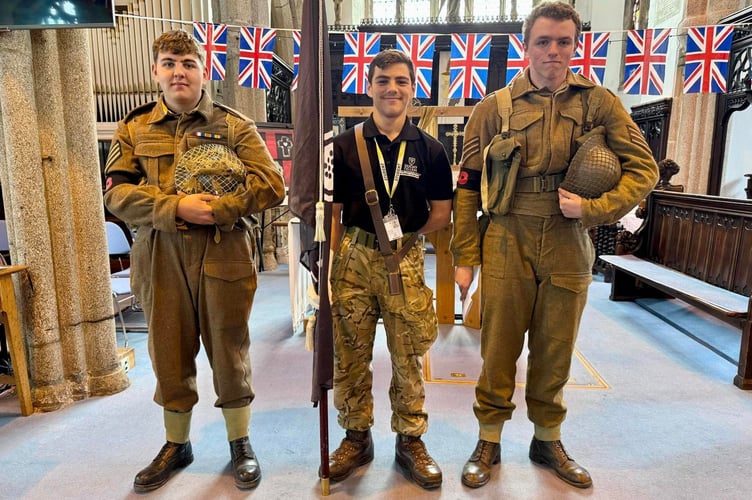 Two students from MaPS Academy at Duchy College attended the service dressed in replica WWII uniform. (Picture: St Mary's Parish Church)