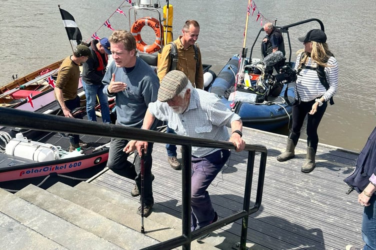 Explorer Robin Hanbury Tenison came ashore in Calstock in "high spirits and full of energy" after a first day rowing on the river to complete a challenge raising funds for the Cornish Thousand Year Trust. (Picture: Denise Taylor).