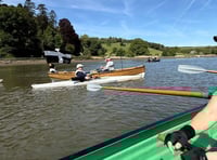 Cotehele Quay Gig Club joins flotilla to welcome explorer on Tamar