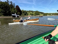 Cotehele Quay Gig Club joins flotilla to welcome explorer on Tamar