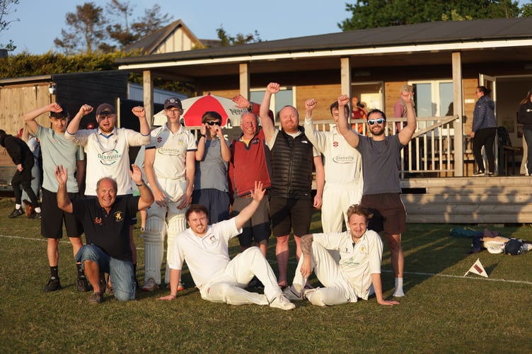 Yelverton cricketers enjoying a narrow victory over Buckland Monachorum CC. Picture by Chris Cottrell.