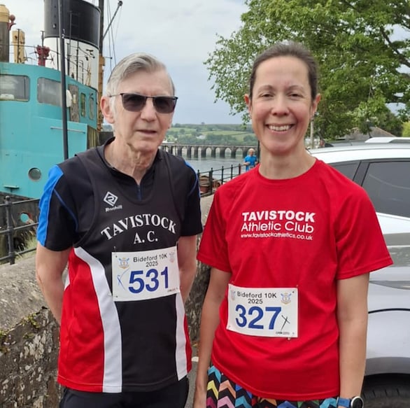 Tavistock Athletic Club's Tony Shearer and Lucy Hann at the Bideford 10k