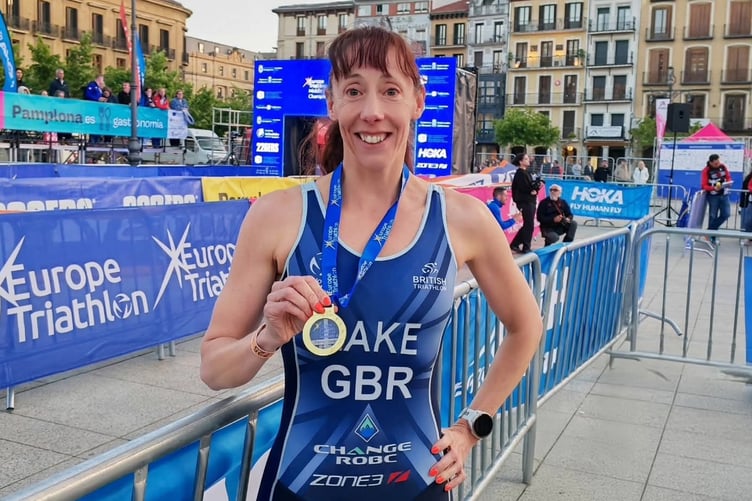 Sam Lake of Tavistock Swimming Club wins the European Aquathlon age championship title 2025.