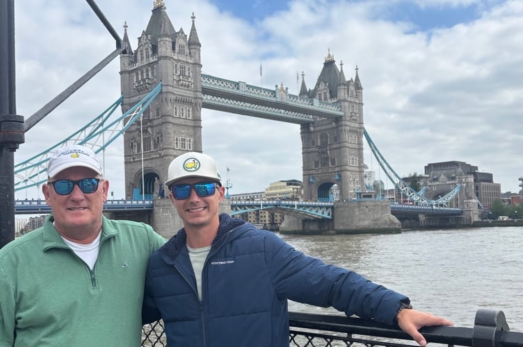Mike and his son Devon Yelverton in London before heading to their namesake village - Yelverton