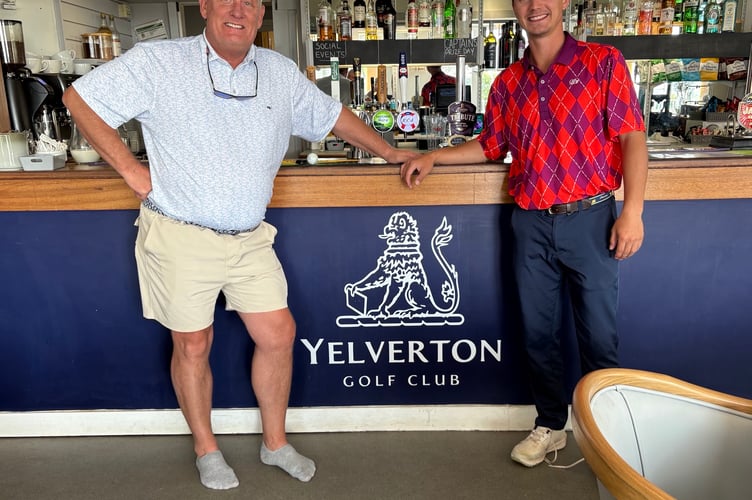 Mike and his son Devon Yelverton enjoy a drink after a round at Yelverton Golf Club.
