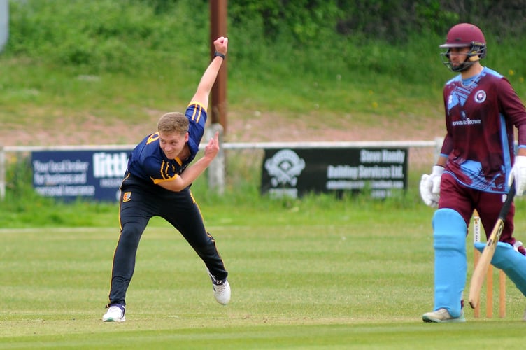 Devon Cricket League A Division. Torquay and Kingskerswell versus Tavistock.  Tavistock bowler Jack Smyly
