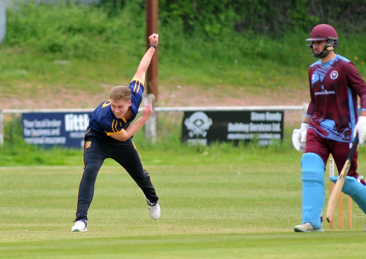 Devon Cricket League A Division. Torquay and Kingskerswell versus Tavistock. Tavistock bowler Jack Smyly