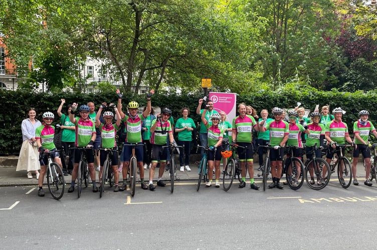 Tavistock Wheelers in London on their charity ride from Tavistock for the Huntington's Association.