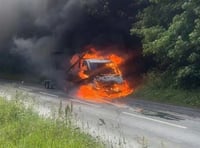 Burning van causes delays on Exeter Road