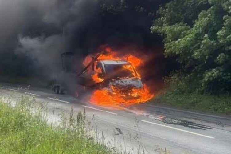 The vehicle fire on Exeter Road.