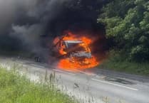 Burning van causes delays on Exeter Road