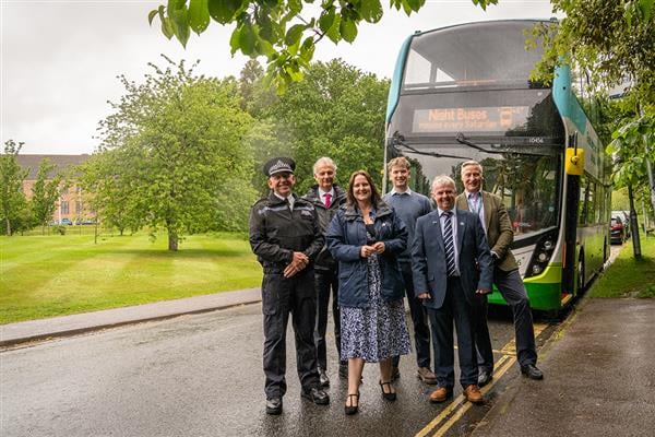 Alison Hernandez, Police and Crime Commissioner (centre), with representatives from Devon & Cornwall Police, Devon County Council, Stagecoach and University of Exeter

