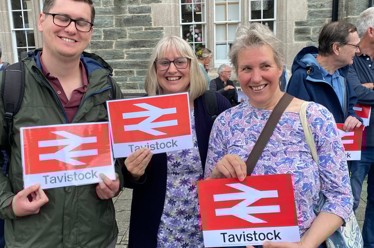 Tavy Rail campaigners make their case in Tavistock's Bedford Square as they hope to persuade the government to fund the initial works for a reinstatement of the Tavistock to Plymouth, via Bere Alston line.