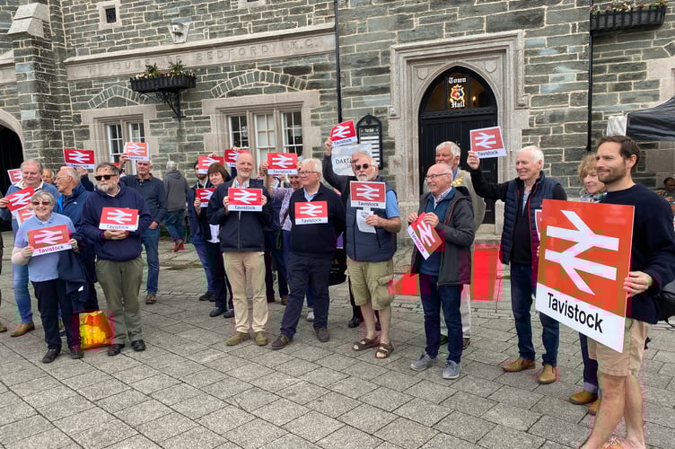 Tavy Rail campaigners make their case in Tavistock's Bedford Square as they hope to persuade the government to fund the initial works for a reinstatement of the Tavistock to Plymouth, via Bere Alston line.