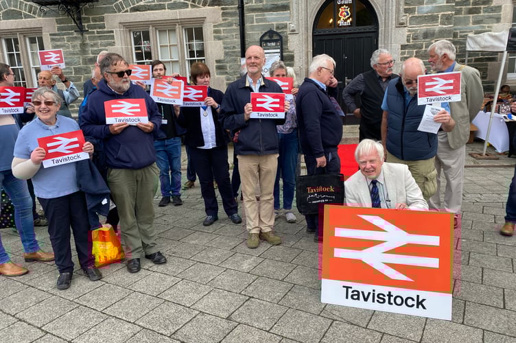 Tavy Rail campaigners make their case in Tavistock's Bedford Square as they hope to persuade the government to fund the initial works for a reinstatement of the Tavistock to Plymouth, via Bere Alston line.
