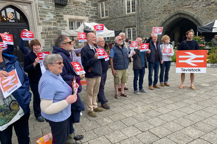 Tavy Rail campaigners make their case in Tavistock's Bedford Square as they hope to persuade the government to fund the initial works for a reinstatement of the Tavistock to Plymouth, via Bere Alston line.