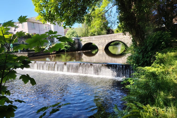 The weir beside Abbey Bridge over the River Tavy at Tavistock. Picture: Guy Boswell.